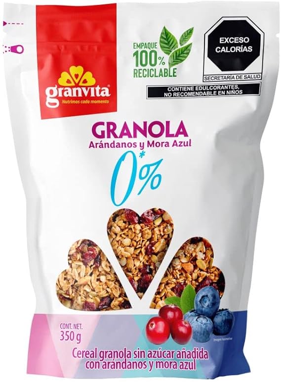 Granvita, Granola sin azúcar, con arándanos y mora azul 350 g