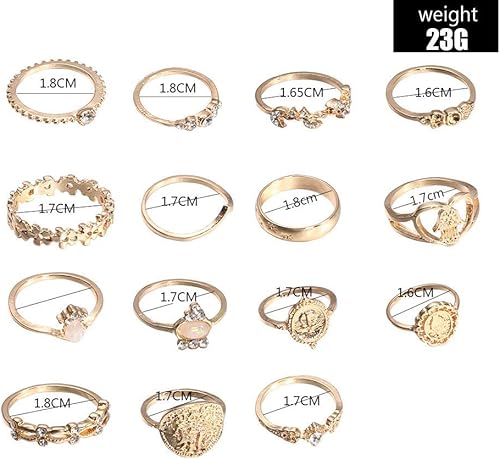Vista 5 de YOOESTORES82 Juego de 15 anillos apilables para nudillos. Anillo de articulación apilable con diamantes de imitación vintage para mujer