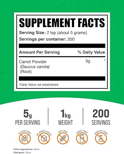 Miniatura 7 de BulkSupplements. com Polvo de zanahoria - Suplementos de betacaroteno - Suplemento de vitamina A - Suplementos de salud ocular - Polvo de zanahoria
