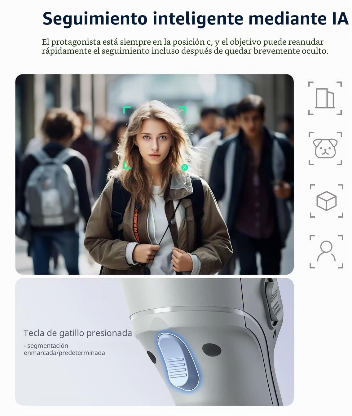 Soporte Estabilizador para Telefono, Smartphone, Base de 3 Ejes, Luz de Relleno, Compatible con iPhone y Android, Seguimiento 4.0 AI, Portátil y Plegable, para Youtube, TikTok, Vlog