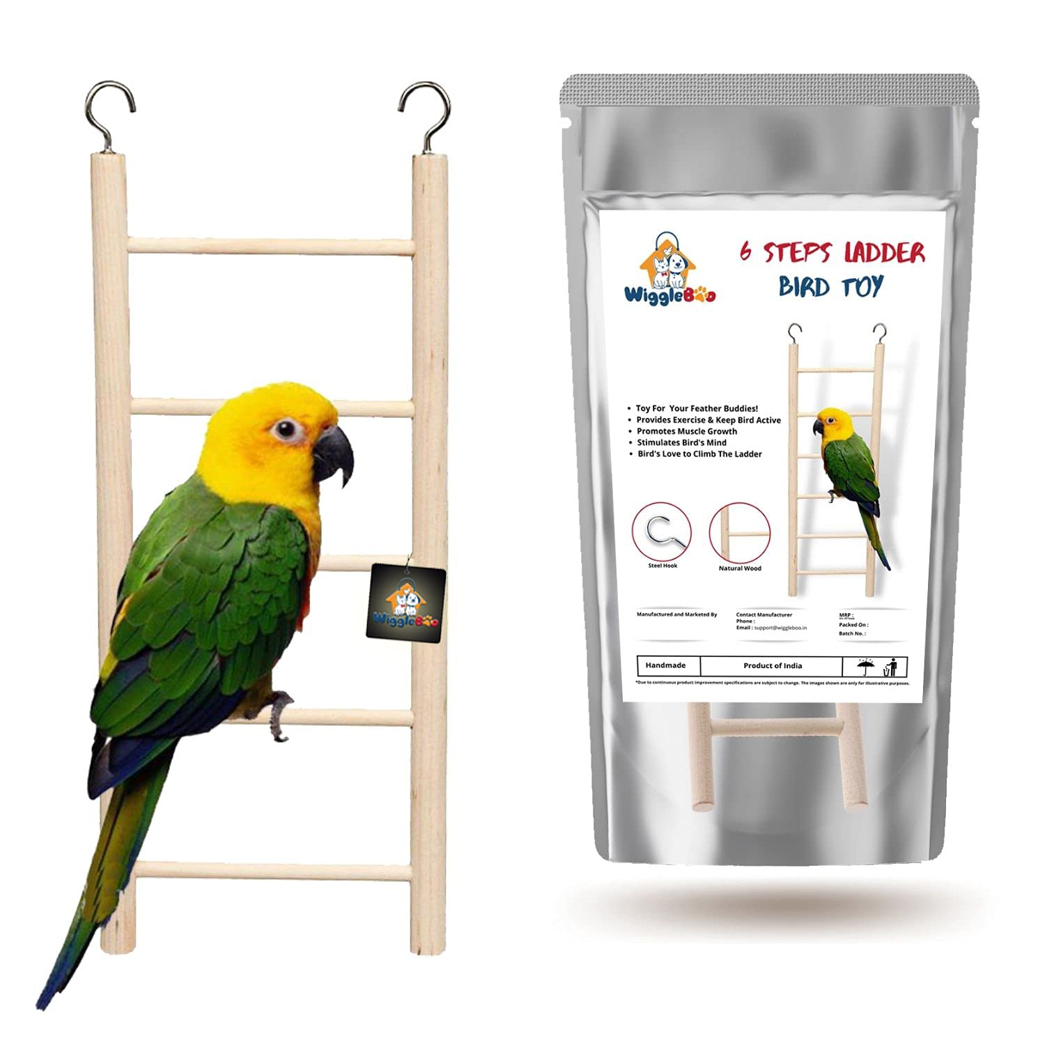 WiggleBoo 24cm Natural Wooden 5 Step Ladder Bird Toy | Climbing, Exercise & Fun | for Small & Medium Birds (B093FSQGMZ) Amazon Price History, Amazon Price Tracker