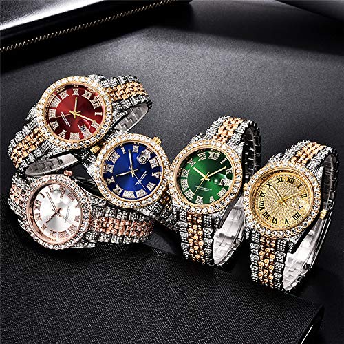 Hip Hop Watches For Men Iced-Out Bling Diamond Luxury Quartz Watches With Date (Blue) #TOP3