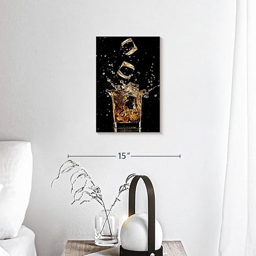 Miniatura 7 de ElephantStock - Arte de pared con salpicaduras de hielo de whisky - Arte de pared de lienzo vertical - Decoración de pared de comedor - Arte de