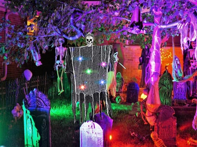 Sinalty Light up Halloween Decorations Outdoor Spooky Ghost Head 3 Modes LED Light - Scary Ghosts Decor for Front Door Porch Yard Home Party