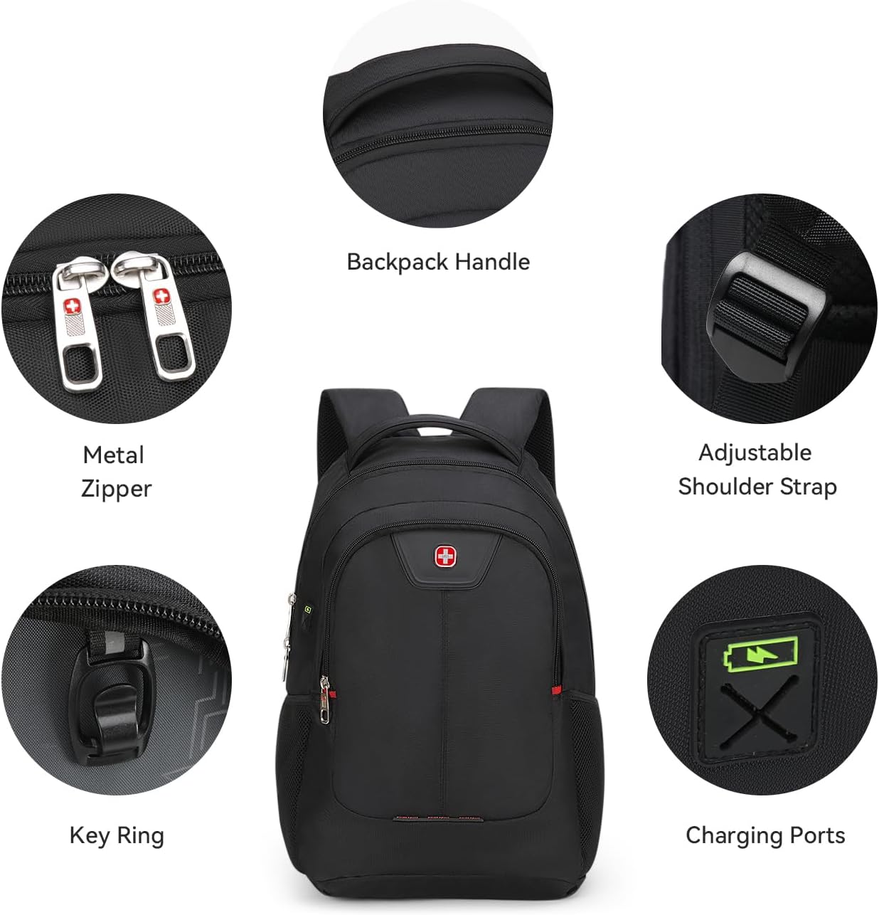 Mochila Para Laptop De 15.6 Pulgadas, Mochila De Viaje Para Laptop, Con Puerto Carga Usb, Ideal Para Negocios, Mejor Mochila Para Escolar, Antirrobo Matein 1007 Color Negro