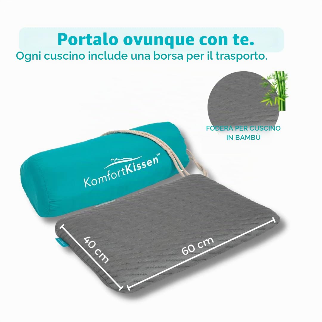 Cuscino Basso MKS per Dormire (40x60 cm) | Cuscino Cervicale in Memory Foam con Rivestimento in Bambù | Cuscino Morbido e Rigido per Collo e Testa | Design Rinfrescante, da Viaggio e Anti-Allergico