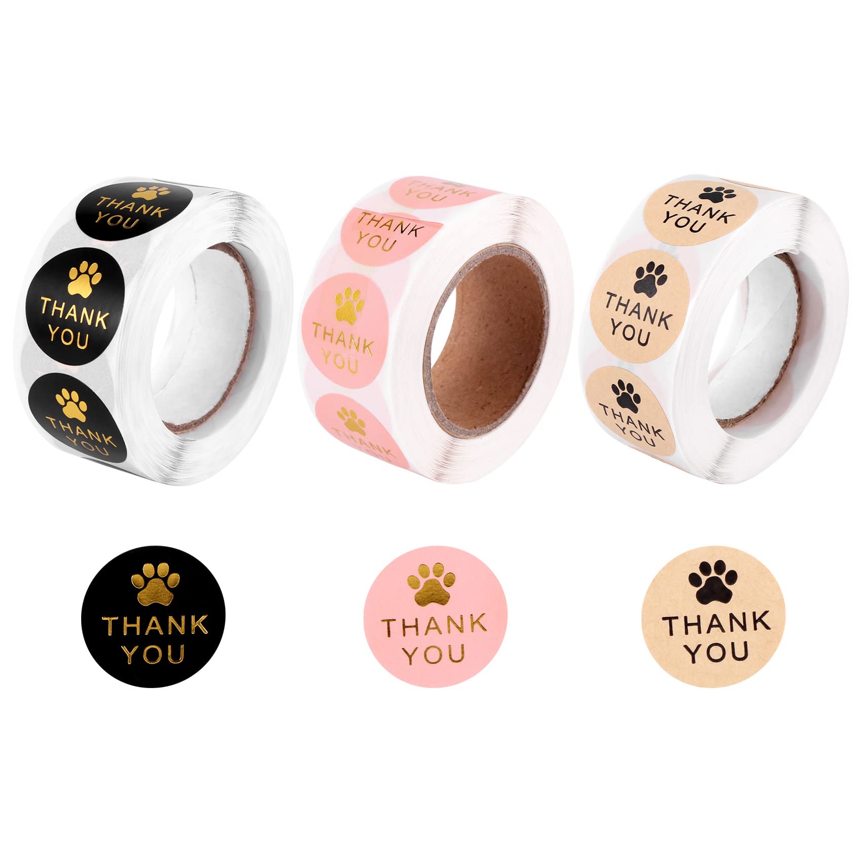 KJKVIVH 1500 Pcs Round Kraft Paws Print Thank You Labels Stickers, Dog Claw Print Labels, Present for Sealing and Decoration