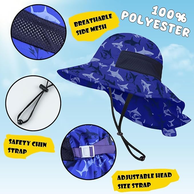 Image of Toddler Baby Sun Hat Kids Summer Beach Essentials Adjustable Beach Hats with Bucket Wide Brim for Boys Girls Age 0-14 Years