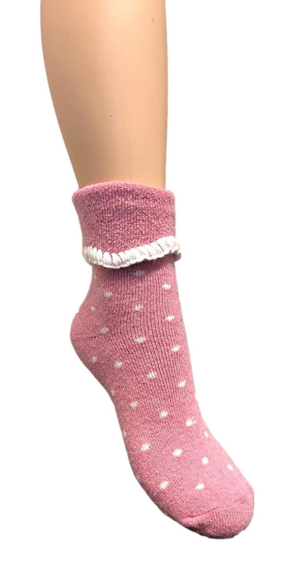 Jess & Lou Cuff Socks Super Cosy Thick Fluffy Towelling Warm Knitted Cuff Stretchy Loungewear Cute Design Gift Idea (Pink Dotty)