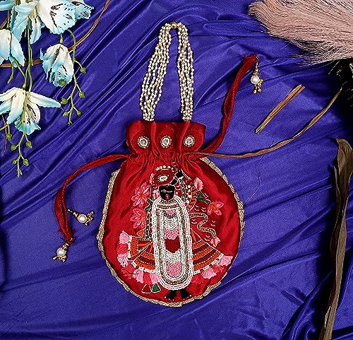 GLAMHUB Q-One Embellished Silk Potli Bag with Protective Bag, Handbag, Wristlets, Clutch for Women, Girls with Handmade Embroidery, Beads Work for Parties, Weddings - Image 7