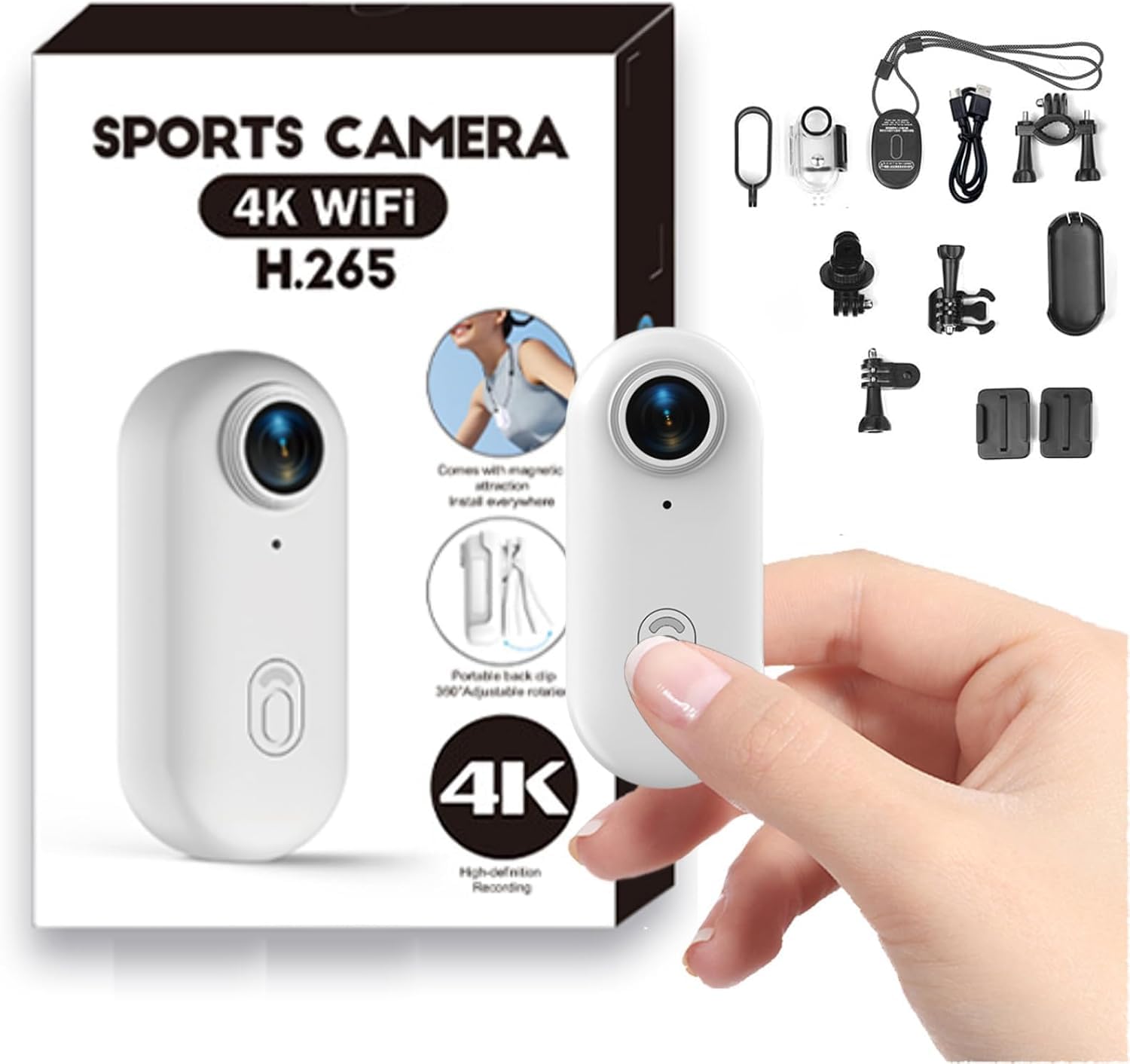 Mini Action Cam 4K Sport Camera portatile impermeabile Videocamera con clip di rotazione a 360° Telecamera POV Cam con Magnetica Mini Camera per vlogging ciclismo moto animali bambino Audio e Video