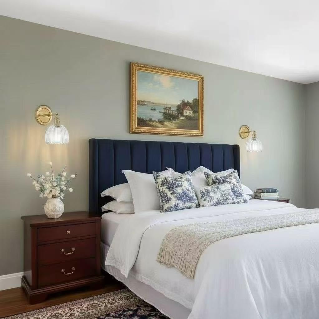 Clear Tulip Wall Sconces Set of 2, Hardwired Glass Wall Lights Fixture with Brass Base, Handmade Vintage Wall Sconce Lighting for Bedroom Bedside Living Room Hallway