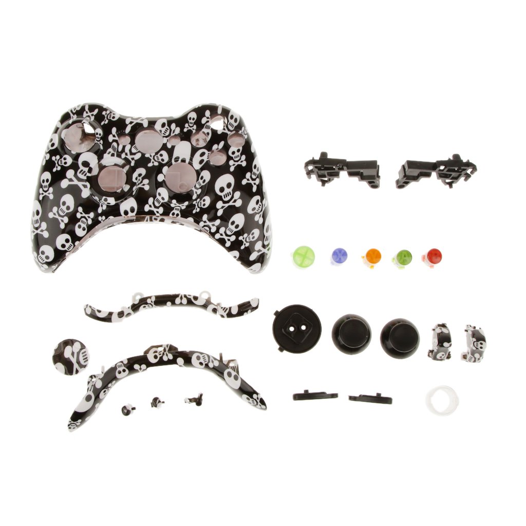 Protective Case Shell Button Kit for Xbox 360 Controller-Black&White Skull Perfect Fit Antiscratch Shockproof