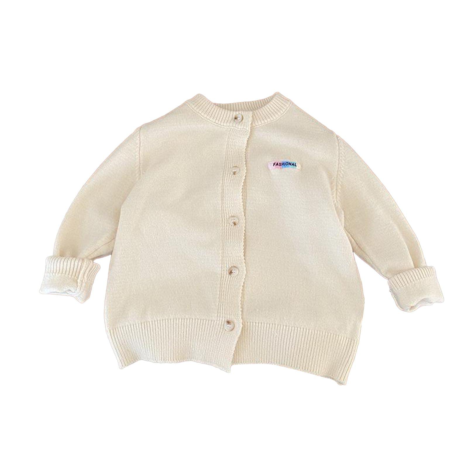 RNTOP Kids Toddler Button Cardigan Sweater Baby Girls Boys Solid Color Long Sleeve Knit Sweaters (Beige, 6-12 Months) b191p