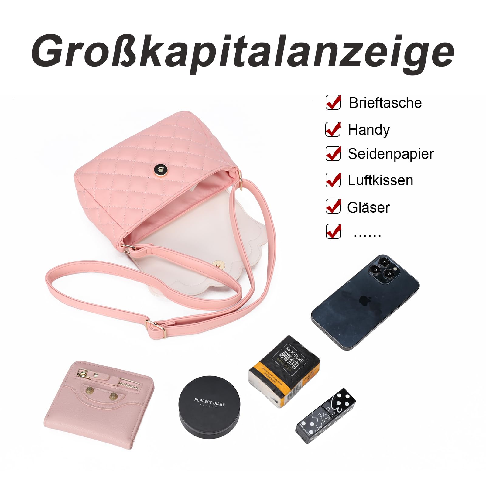 Gladdon Borsa a Tracolla per Ragazze Mini Borsa a Tracolla Borsa per orecchie di gatto Cute Princess Bag Borsa in pelle pura come regalo per ragazze, ragazzi e adolescenti Design originale(Rosa)