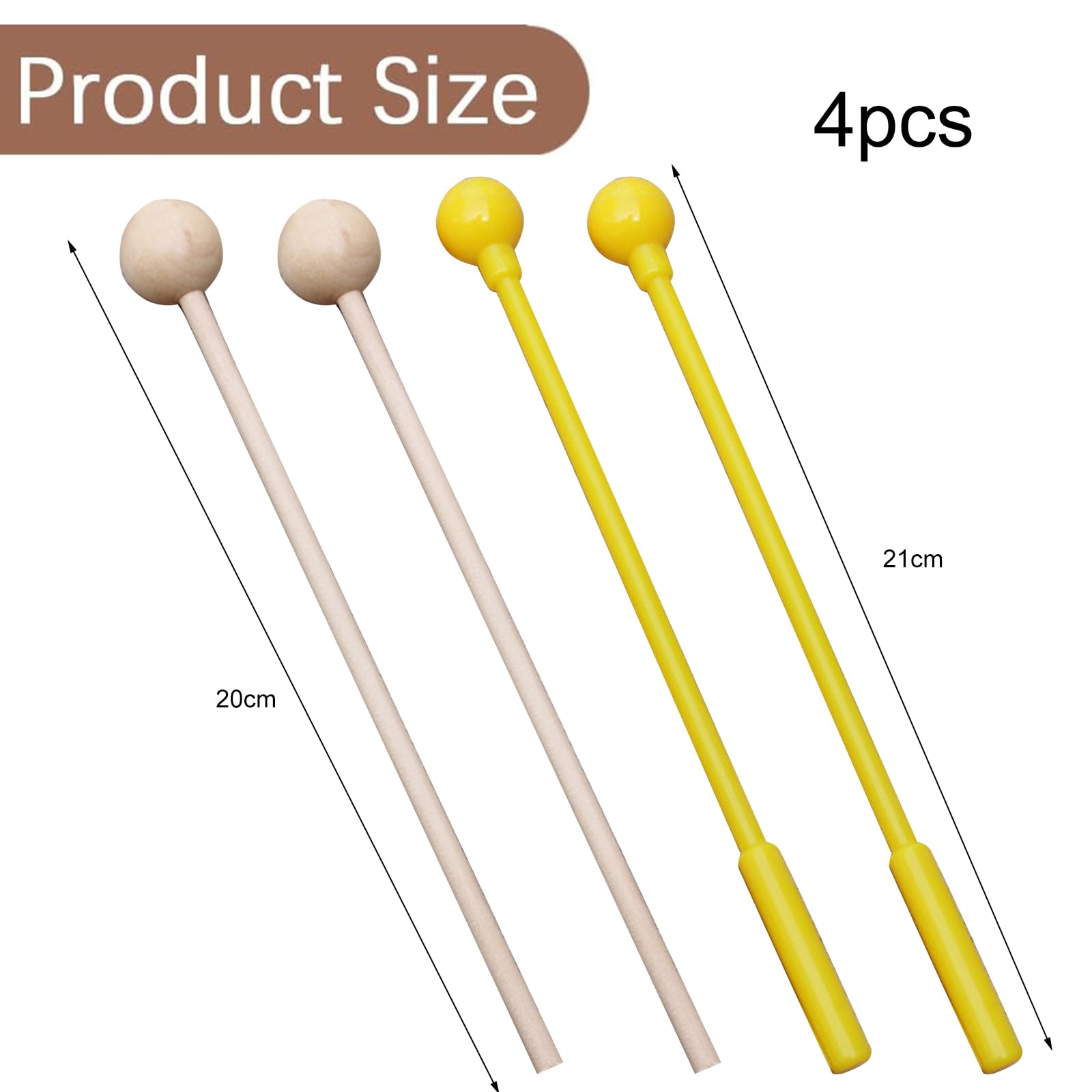 Maglio del Tamburo della Lingua, mazzuole per xilofono, Strumento a percussione, Set di 4 Bacchette in Legno per Bambini, mazzuole in legno per percussioni, Legno Campana Bacchette