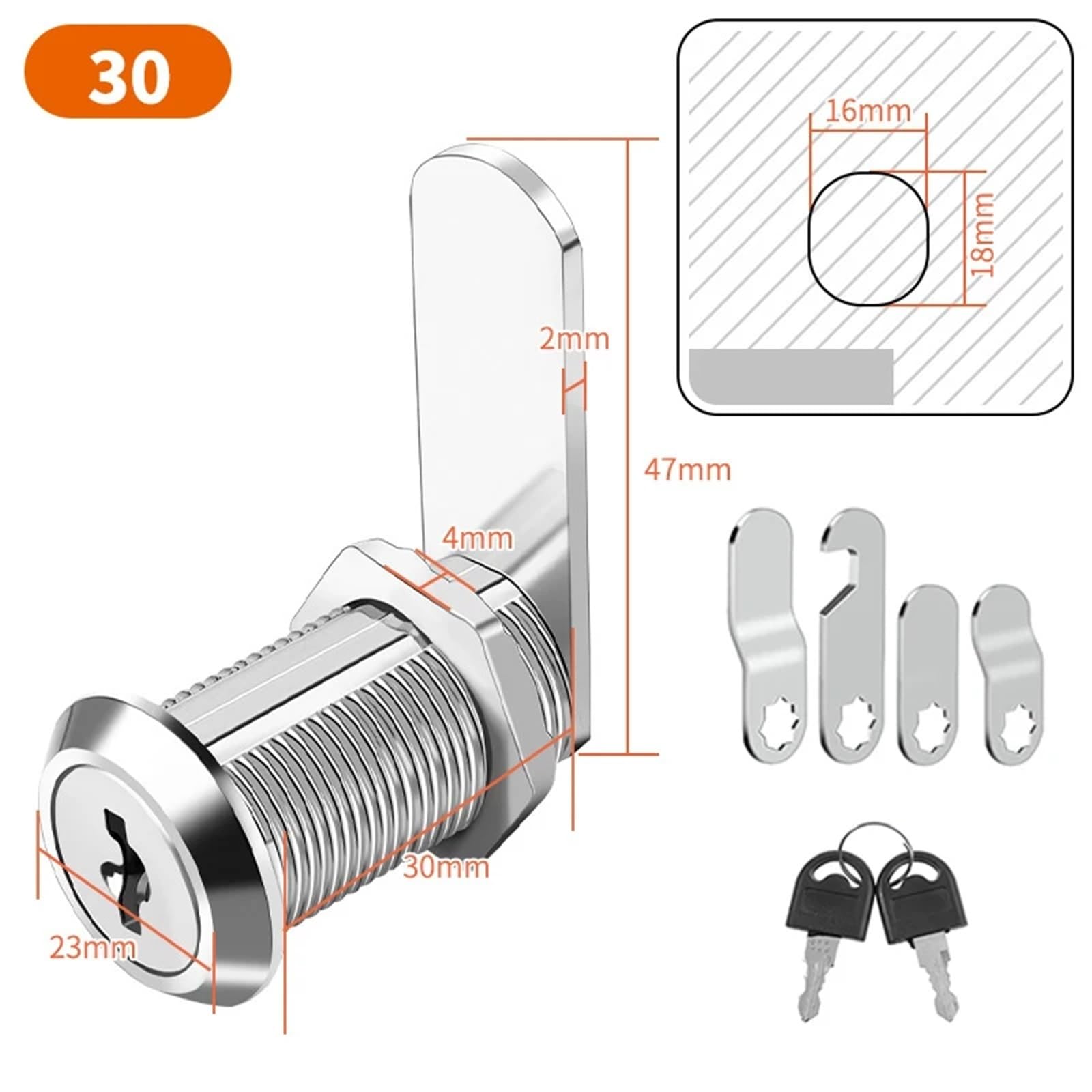 Cerradura de gabinete, 10 Piezas, 16/20/25/30 mm, Juego Cerradura Leva for Puerta, buzón, cajón, Armario, taquilla for Almacenamiento RV(30mm)