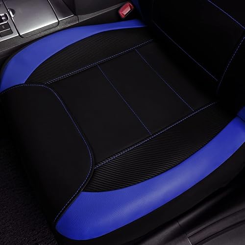 Miniatura 5 de Flying Banner - Fundas de asiento de automóvil para asiento delantero y trasero, piel sintética, a prueba de agua, fibra de carbono (azul negro,