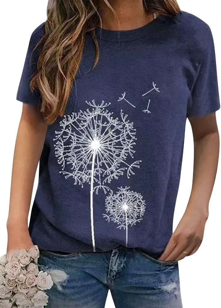 Dresswel Women Dandelion T-Shirt Cute Graphic Print Crew Neck Short Sleeve Summer Tops Basic Tshirts Dresswel Women Dandelion T-Shirt Cute Graphic Print Crew Neck Short Sleeve Summer Tops Basic Tshirts