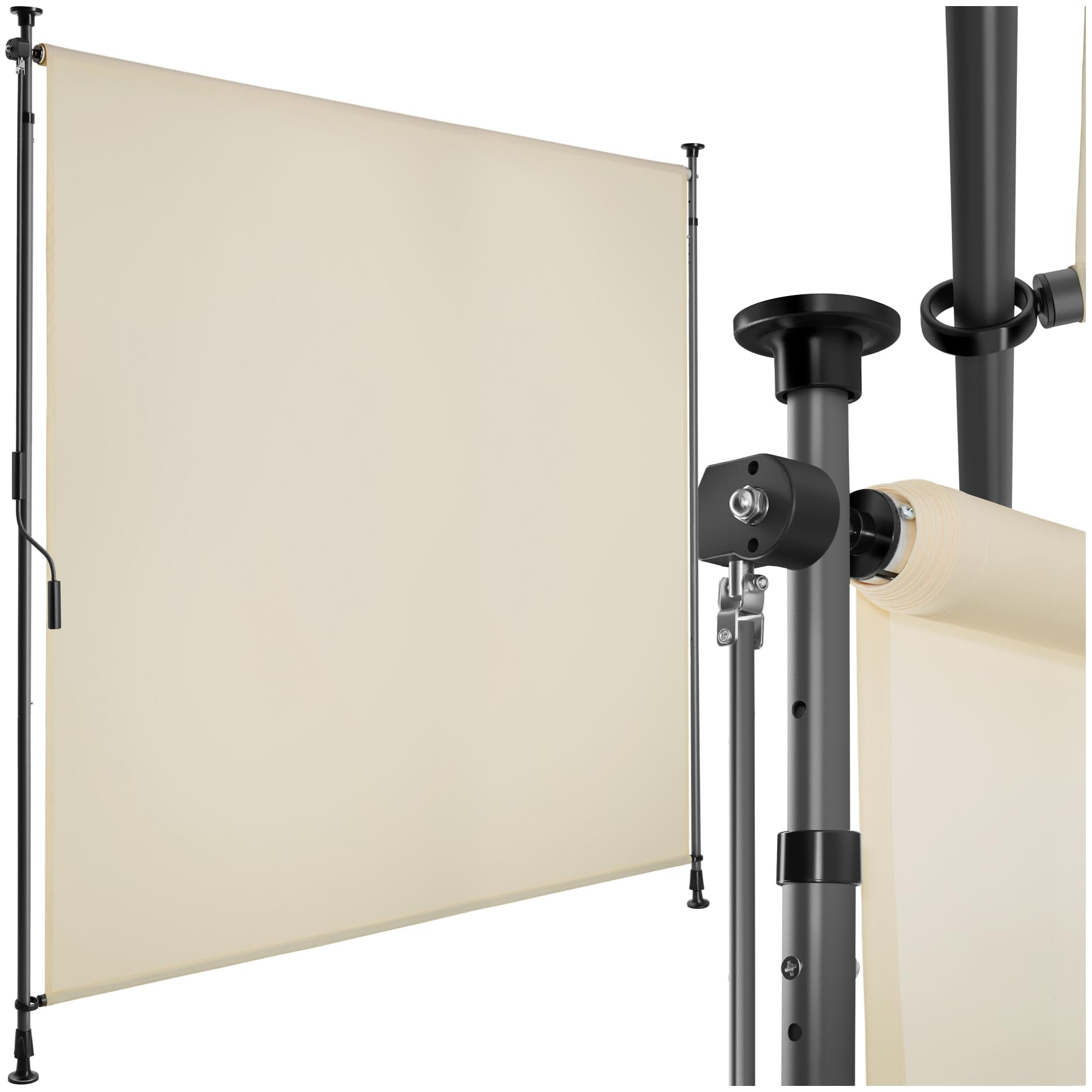 tectake® Klemmmarkise, Sichtschutz Markise Balkon ohne Bohren, Senkrechtmarkise mit Teleskopstange zum Klemmen, Windschutz, Sichtschutz, Sonnenschutz