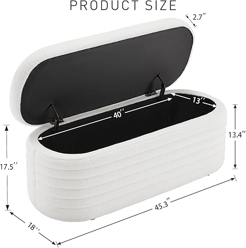 Miniatura 3 de ZOMGE HUZZ Banco otomano de almacenamiento de 45 pulgadas, banco tapizado de tela para dormitorio, moderno y cómodo, taburete para sala de estar,