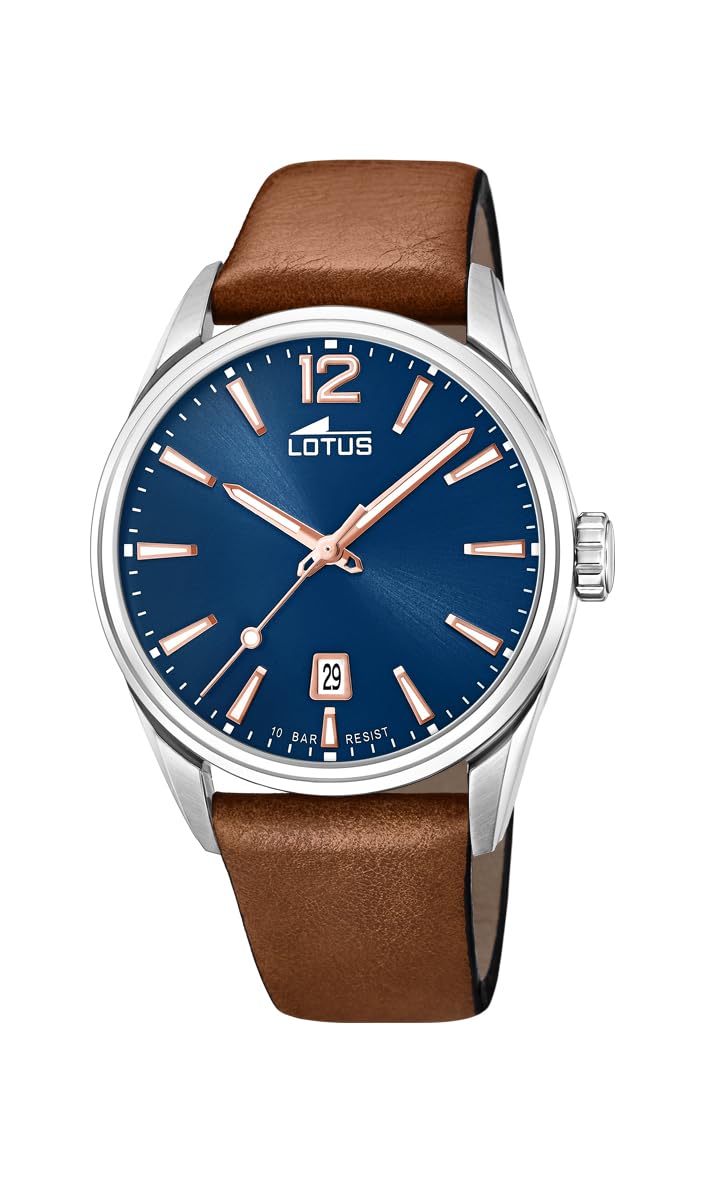 LOTUS Reloj Hombre 18693/2 Chrono Caja de Acero Inoxidable 316l Plateado Correa de Cuero Marrón