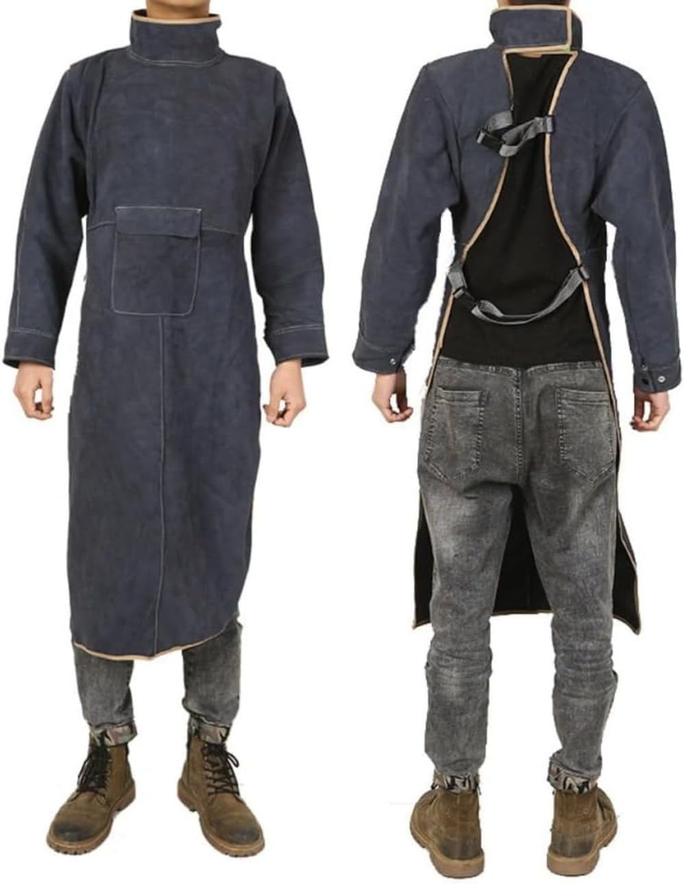 [PVTK] 溶接エプロン 牛革作業エプロン メンズ 大判タイプ 溶接用 防護服 作業服 電気溶接 ツールポケット耐熱 耐高温 耐久