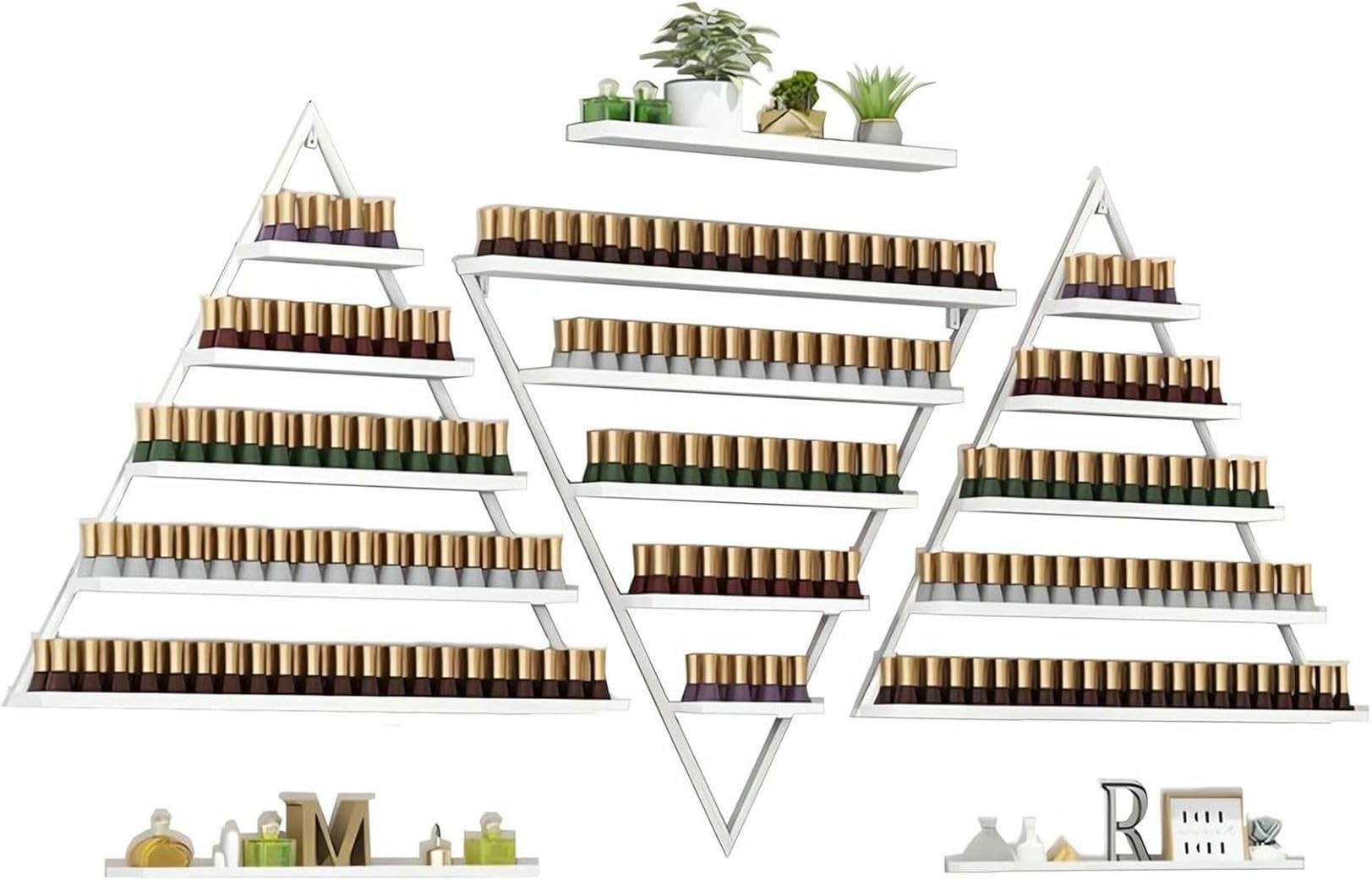 Estante metálico de Pared para Guardar esmaltes de uñas, Vitrina Triangular para esmaltes de uñas y cosméticos, Vitrina espaciosa para cosméticos, Ideal para Salones de manicura y Tiendas mi