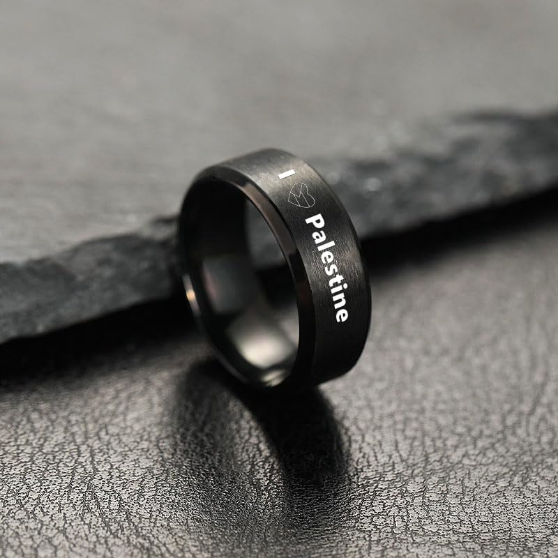 I Love Palestine Ring Palestinian Flag Inspired Stainless Steel Band Palestine Support Jewelry for Men Women, Size 6-123