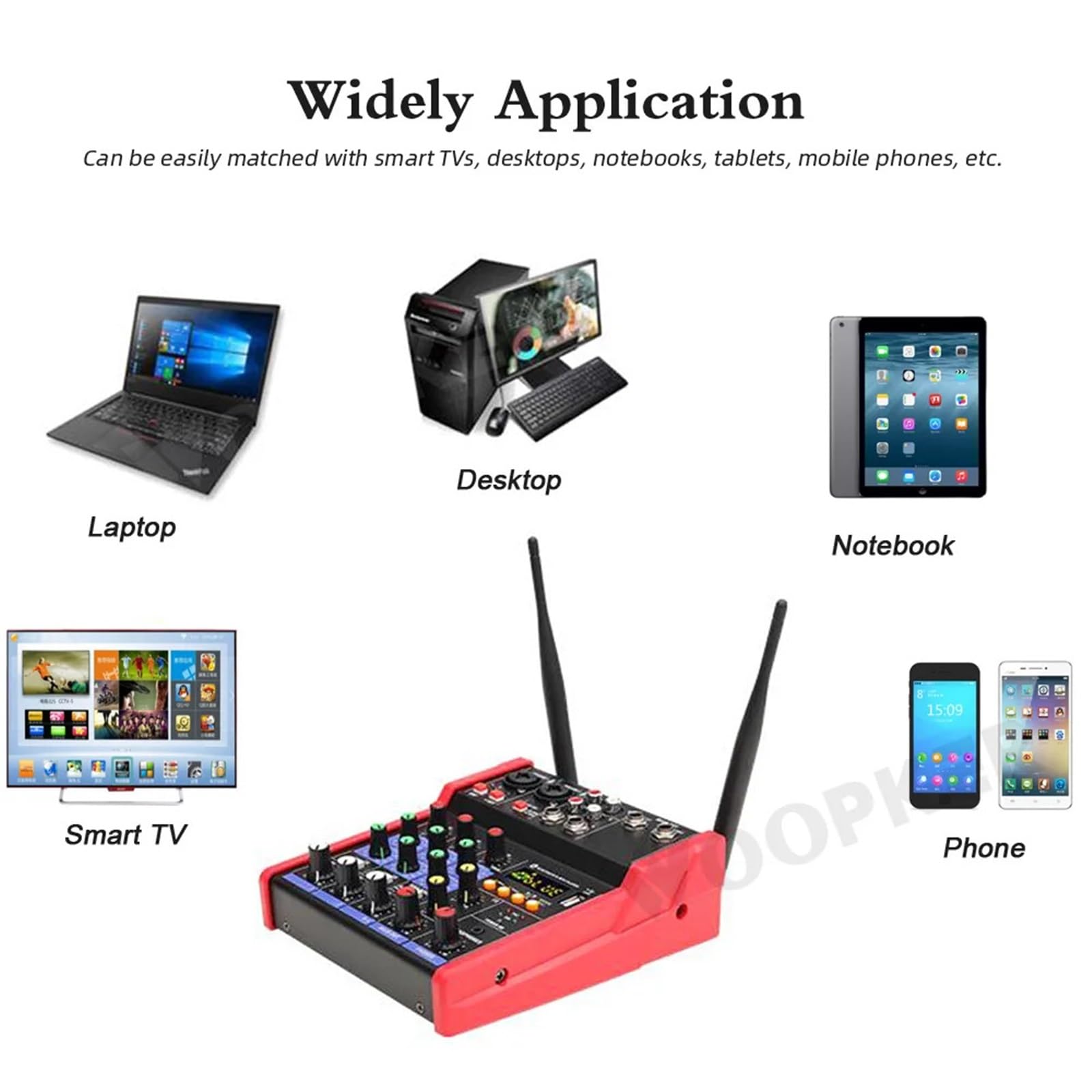 Console mixer audio a 4 canali Woopker con microfono wireless Mixing Ingresso USB Mixer DJ Artisti e Band(Black Set)