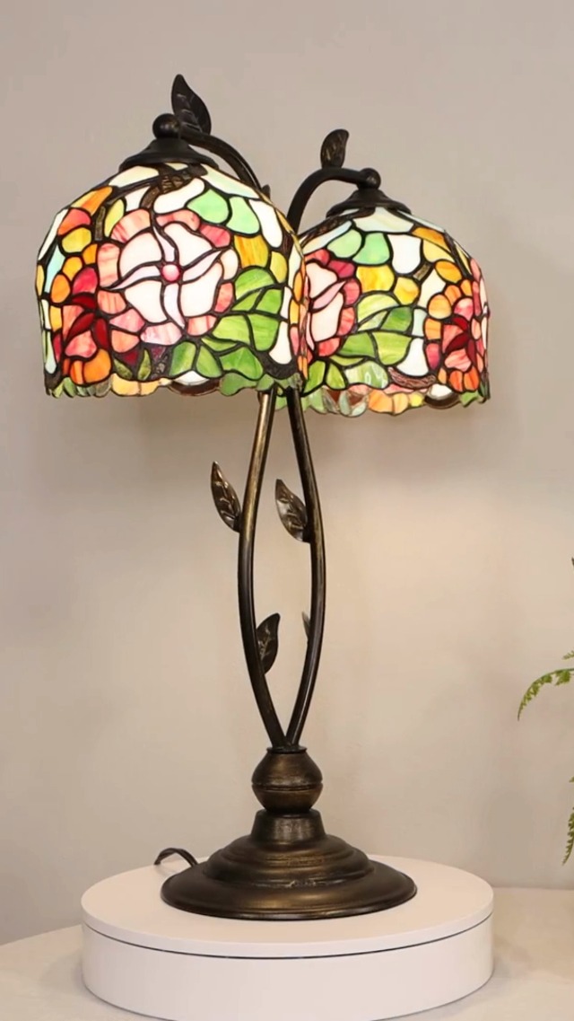 Touch of Class Jacinthia Floral Stained Glass Double Shade Table
