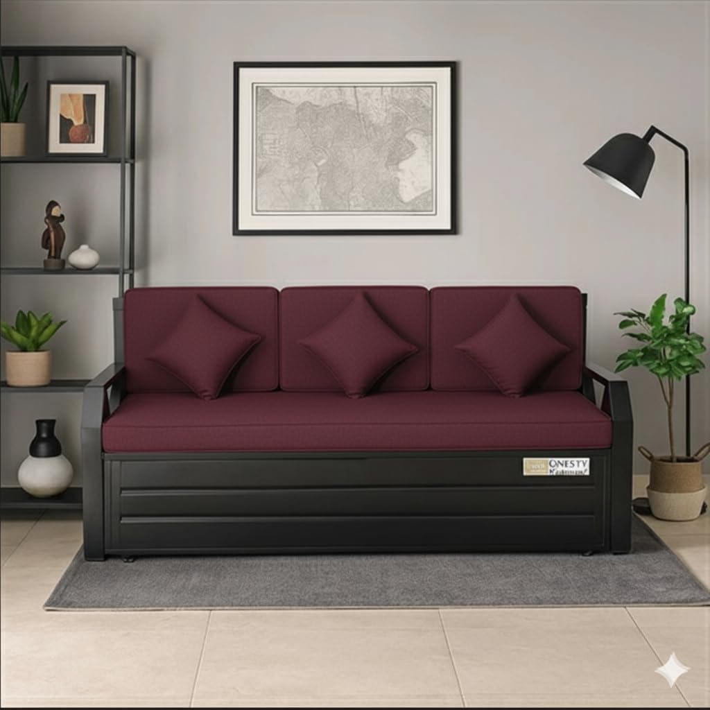 CasaPrime Sofa Cum Bed Queen Size Maroon | Premium Wooden Sofa Bed with High-Comfort Cushions | Stylish Convertible Furniture CasaPrime Sofa Cum Bed Queen Size Maroon | Premium Wooden Sofa Bed with High-Comfort Cushions | Stylish Convertible Furniture
