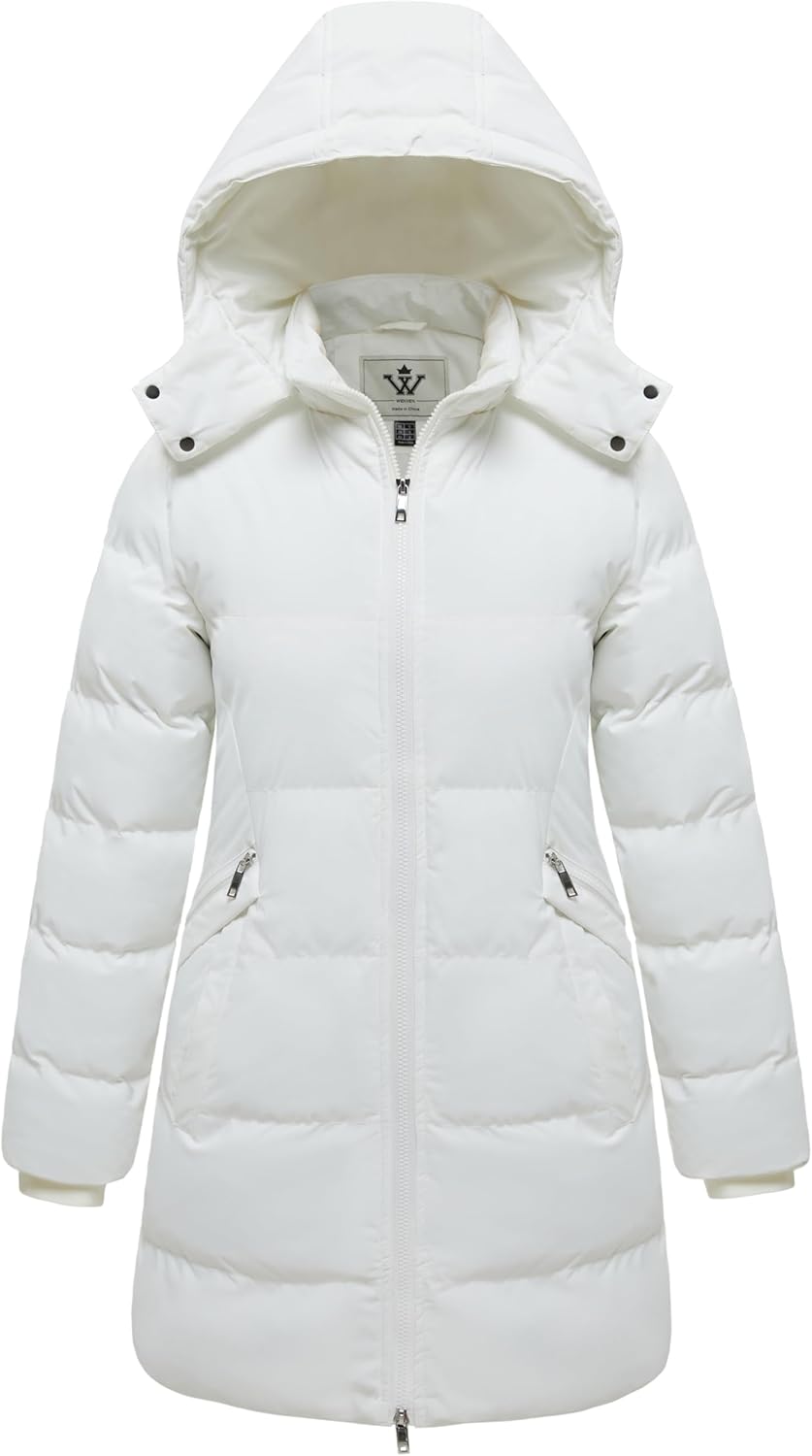 Wenven Women's Warm Thickened Parka Coat Winter Puffer Jacket with Removable Hood
