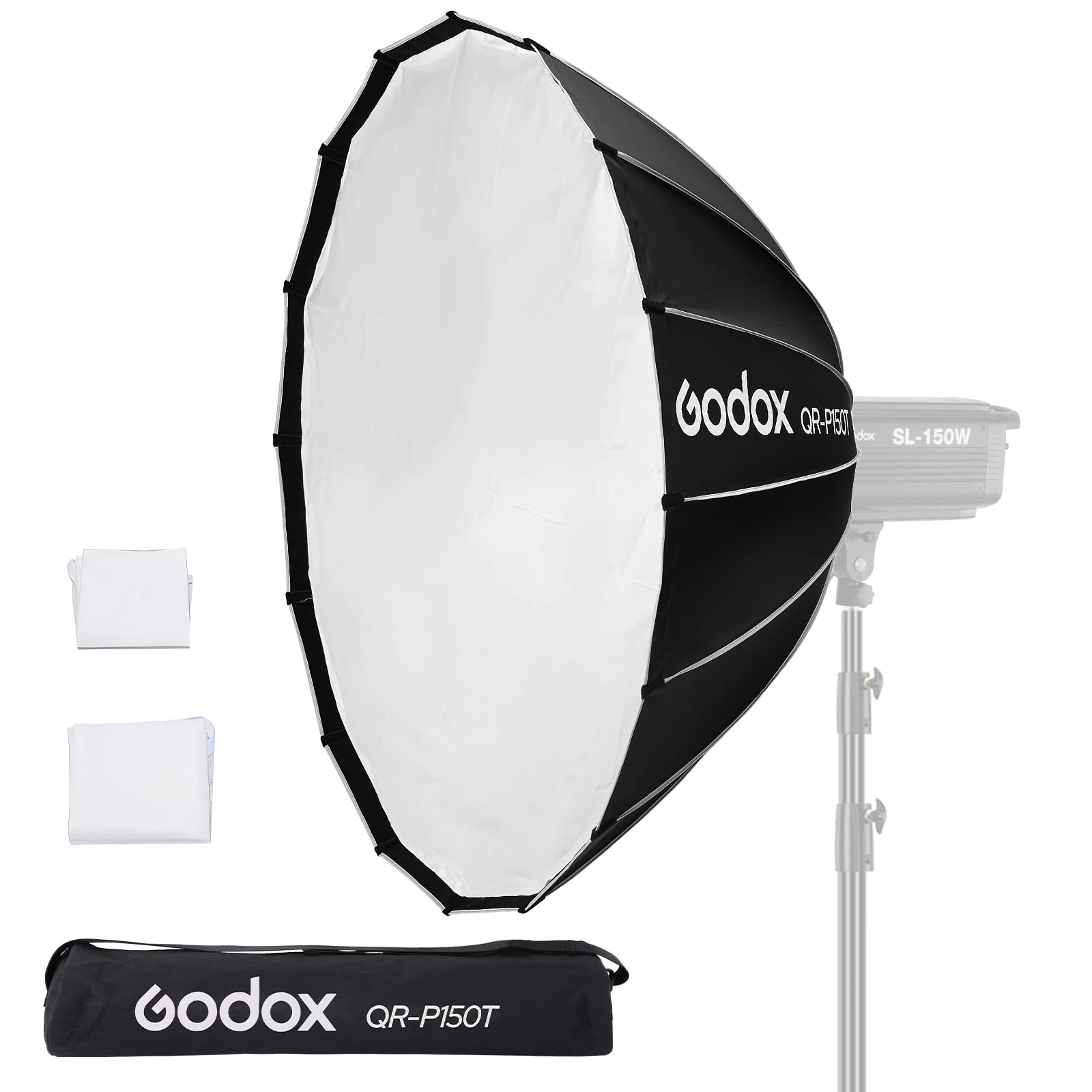 Godox QR-P150T Quick Release Parabolic Softbox 59.1in 150cm Bowens Mount Softbox with Carry Bag 2 Diffusers for Photography & Video Portrait Shooting
