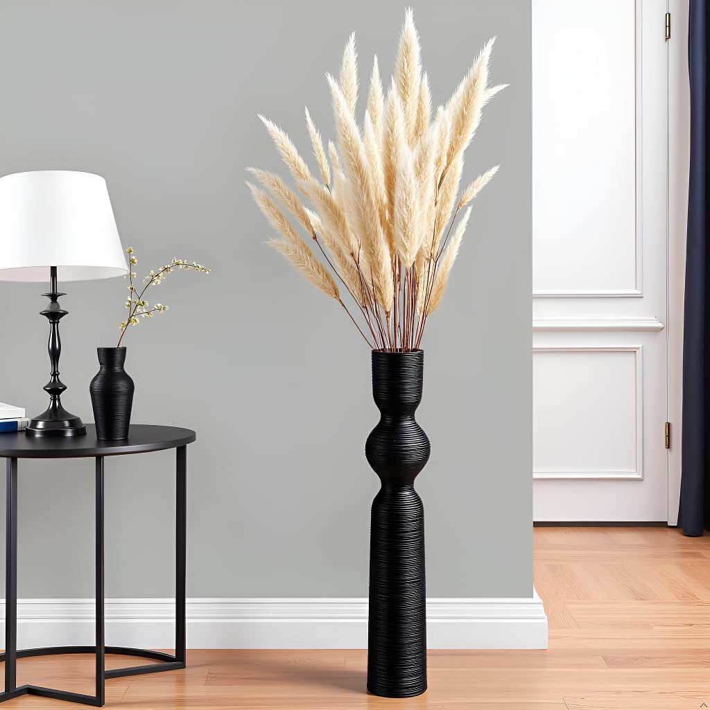 Black Floor Vase, 23.62'' Tall Vases, Ideal for Dried Flowers/Standalone Home Decor, Modern Curved Silhouette for Living Room/Entryway, Resin Tall Floor Vase