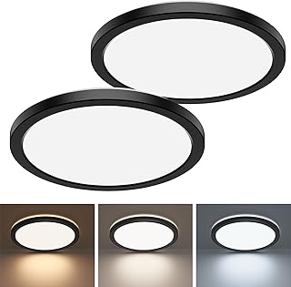 2 Pack Flush Mount Ceiling Light Fixture, 18W LED Ceiling Lights 3000K/4000K/5000K Selectable, 8.7 inch Black Low Profile Ceiling Light for Kitchen Bedroom Hallway Porch, Non Dimmable