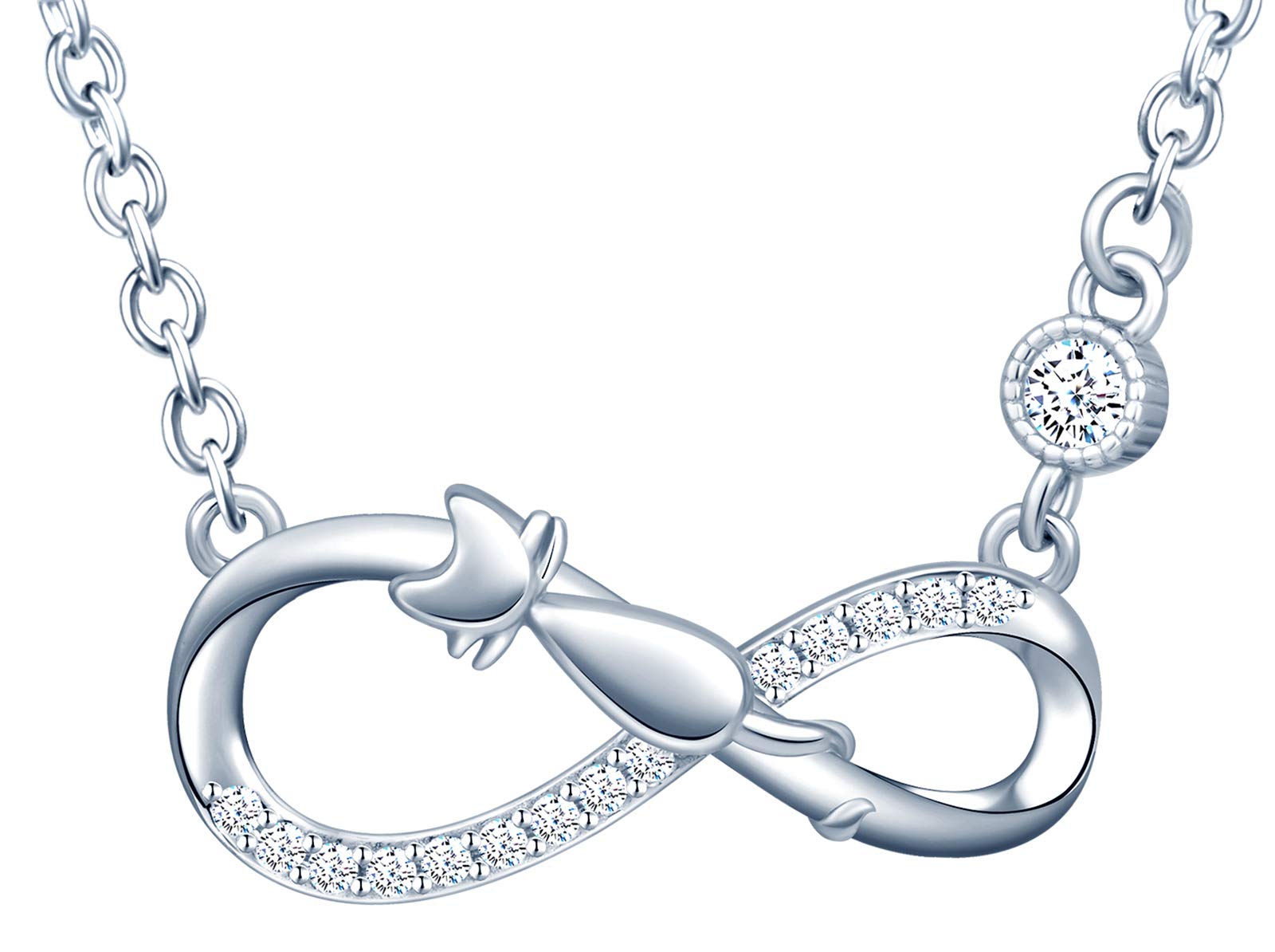 Unendlich USolid 925 Silver Lazy Cat on Infinity Symbol Earrings Bracelet Necklace