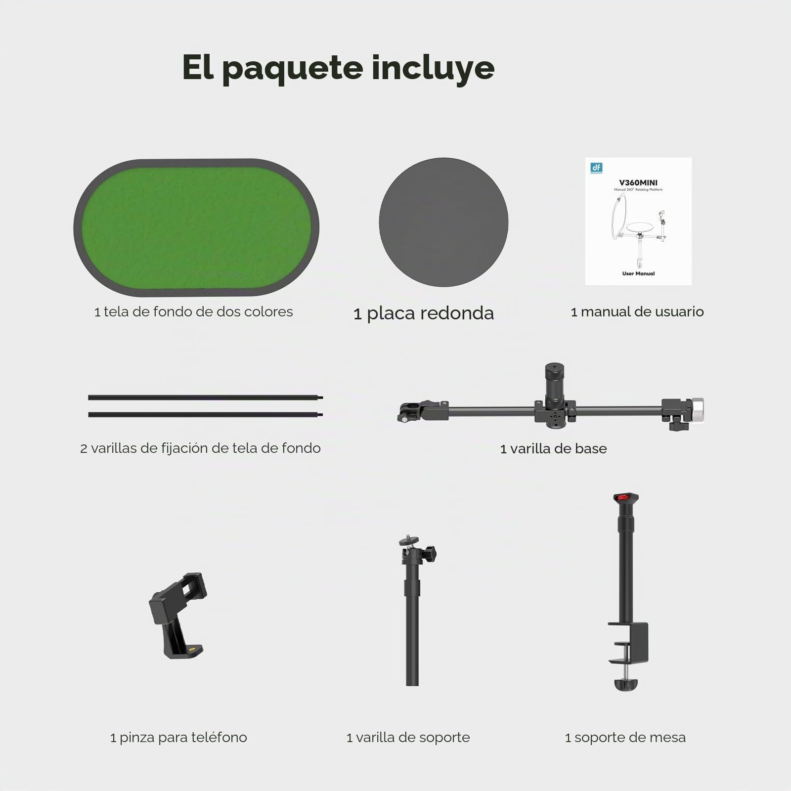Plataforma Giratoria 360° para Fotografía con Fondo, Plato Giratorio Modular para Vídeo y Productos, Rotación Suave con Doble Rodamiento, para Smartphone, DSLR y Mirrorless, Carga 5 kg – V360MINI
