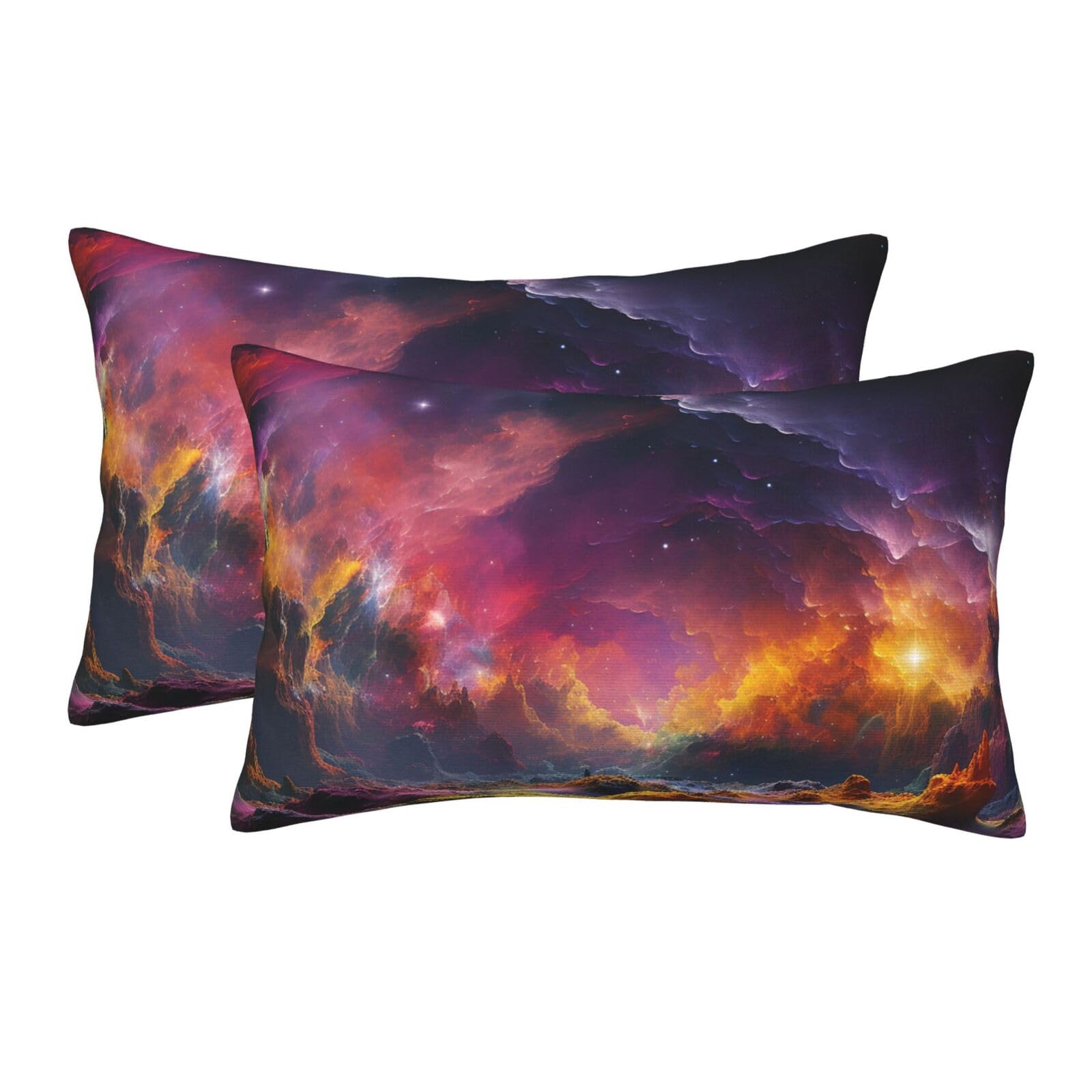 2 Pack Standard Size Pillow Cases for Hair and Skin Soft Breathable Pillow Case Covers with Hidden Zipper Colorful Outer Space Pillowcase 16"x24" Pillow Cover for Sleeping Gift