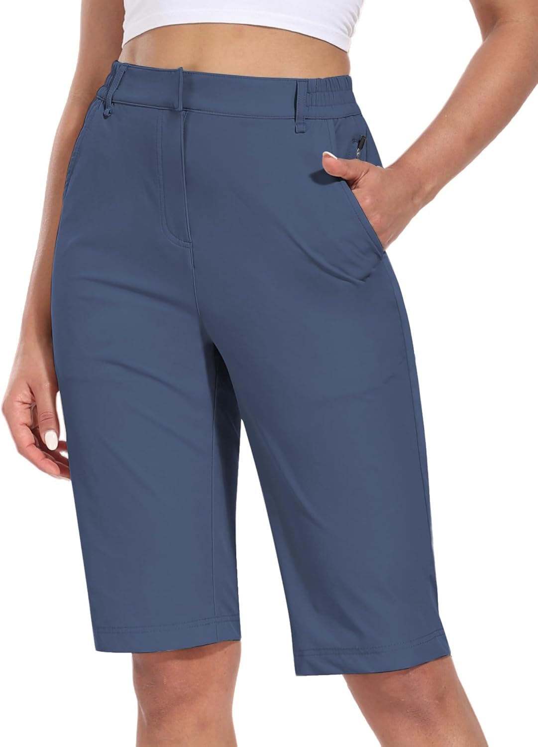 Hiverlay Women's Golf Bermuda Shorts 13" Knee Length Quick Dry Long Hiking Camping Shorts for Summer with 5 Pockets