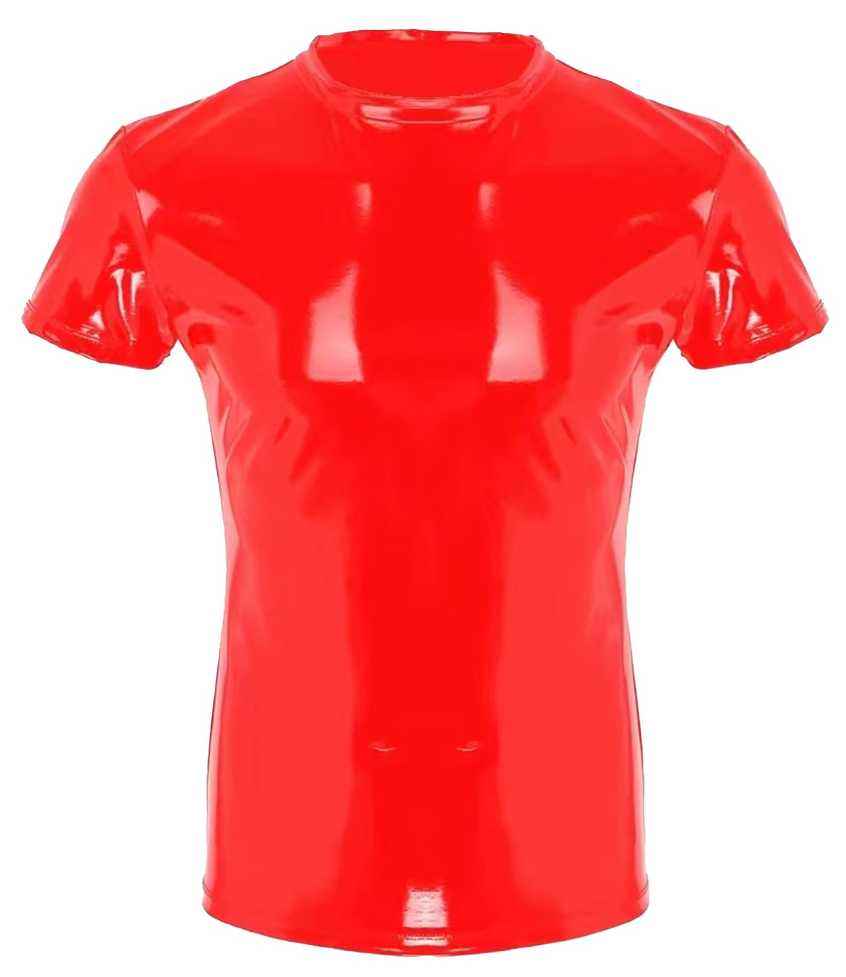 AIEOE T-shirt en cuir verni pour homme - Effet mouillé - Manches courtes - Sexy - Brillant - Tenue de fête