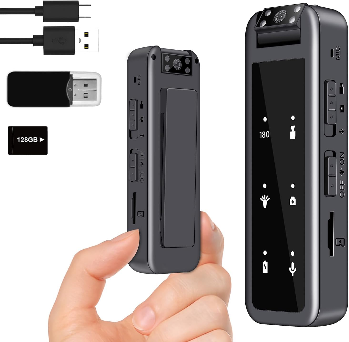 128GB Mini Sprots Body Camera,1080P Wearable Patrol Video Recording Camcorder with IR Night Vision, 5-Hour Battery & 180° Rotating Lens – Small Wearable Cam for Security, Police, and Outdoor Use