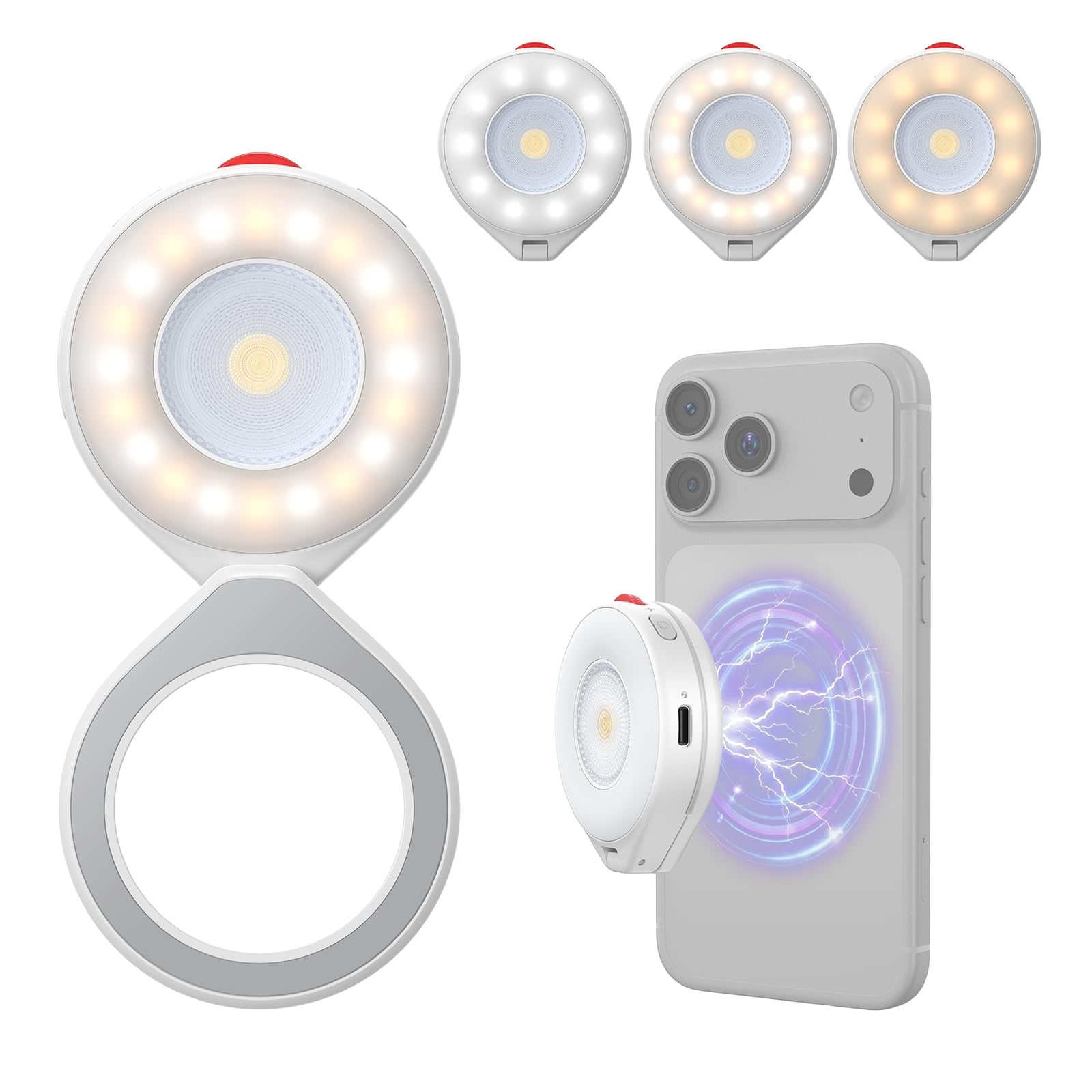 TELESIN 2 en 1 Teléfono Luz Selfie Magnética con luz de Flash, Compatible con MagSafe, CRI 85+, luz anular de 5000 Lux para iPhone/Android, Luz LED para Selfies para/Vlog/Foto/TikTok/Video