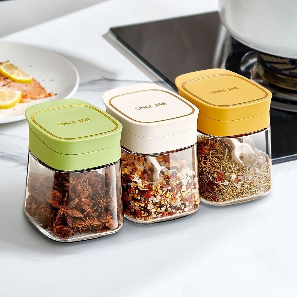 Gewürzbox für die Küche, Gewürzglas, Zuckerdose mit Deckel und Löffel, Salzbehälter, Gewürz-Aufbewahrungsbox (weiß)