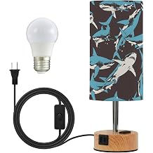 ALAZA Bedside Table Lamp Shark Blue Ocean Black Touch Lamp for Bedroom 3 Way Dimmable Nightstand with USB Charging Ports Living Room, LED Bulb Included