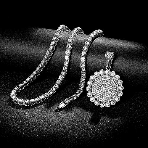 HH Bling Empire Mens Iced Out Hip Hop Gold Artificial Diamond Ankh Cross cz Tennis Chain 22 Inch (Silver-Tennis-Flower A)