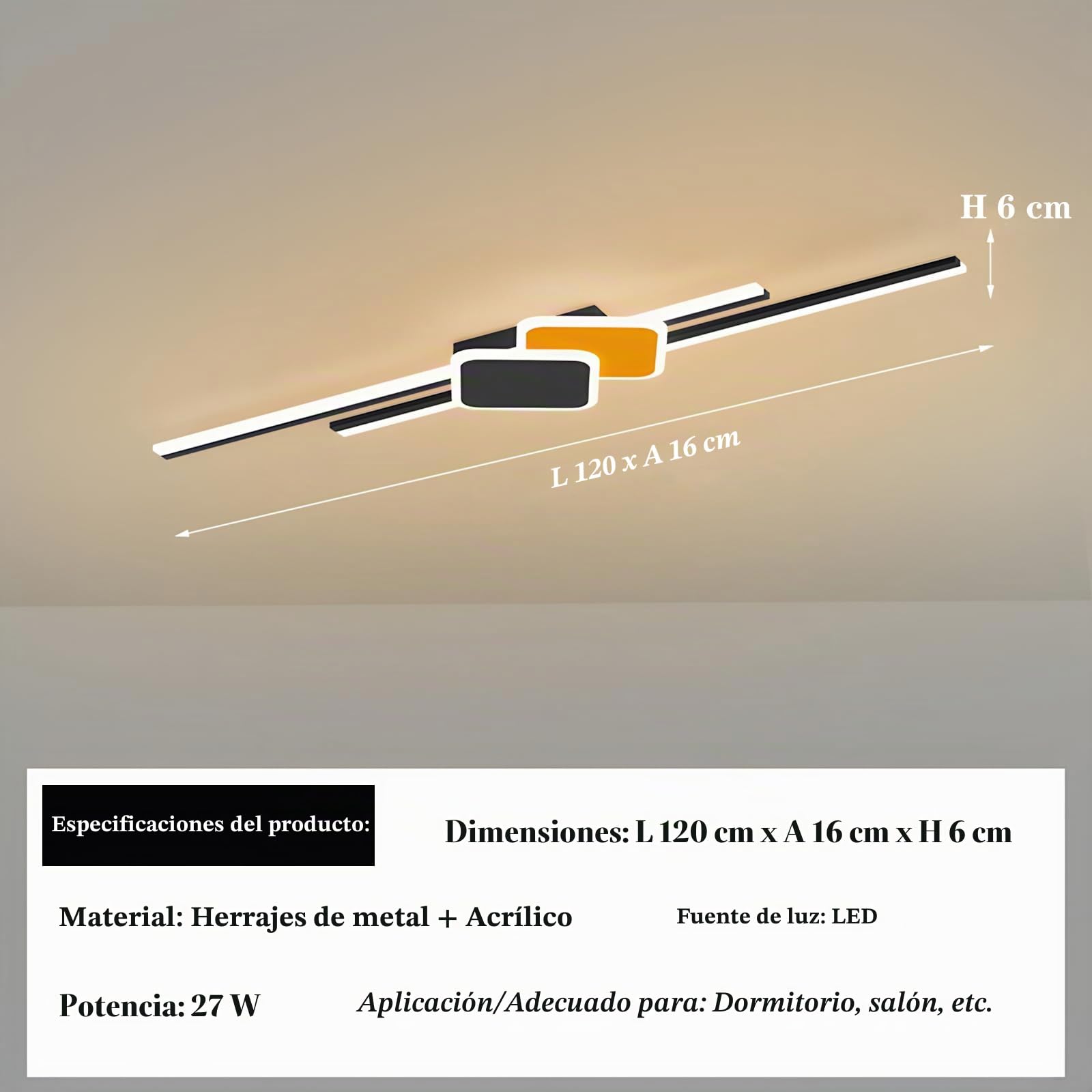 Aplique Pared Interior LED,27W/120CM Lámpara de Pared Moderna | con Control Remoto Regulable 10%-100%,3000K-6000K, para Dormitorio Sala de Estar Pasillo