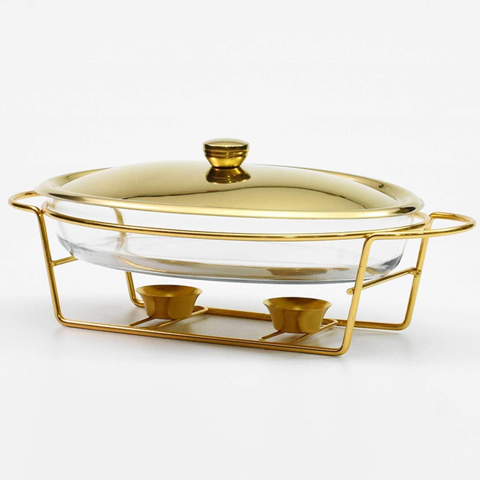 Juego de Buffet con Calentadores de Alimentos y Tapas: Soporte de Acero Inoxidable y recipientes de Vidrio para Mantener la Comida Caliente. Ideal para Fiestas, Bodas, Banquetes y Eventos de