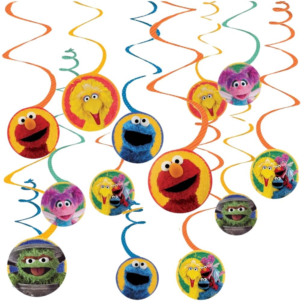 Amscan Everyday Sesame Street Spiral Decoration - 5" | Multicolor | 12 Pcs.