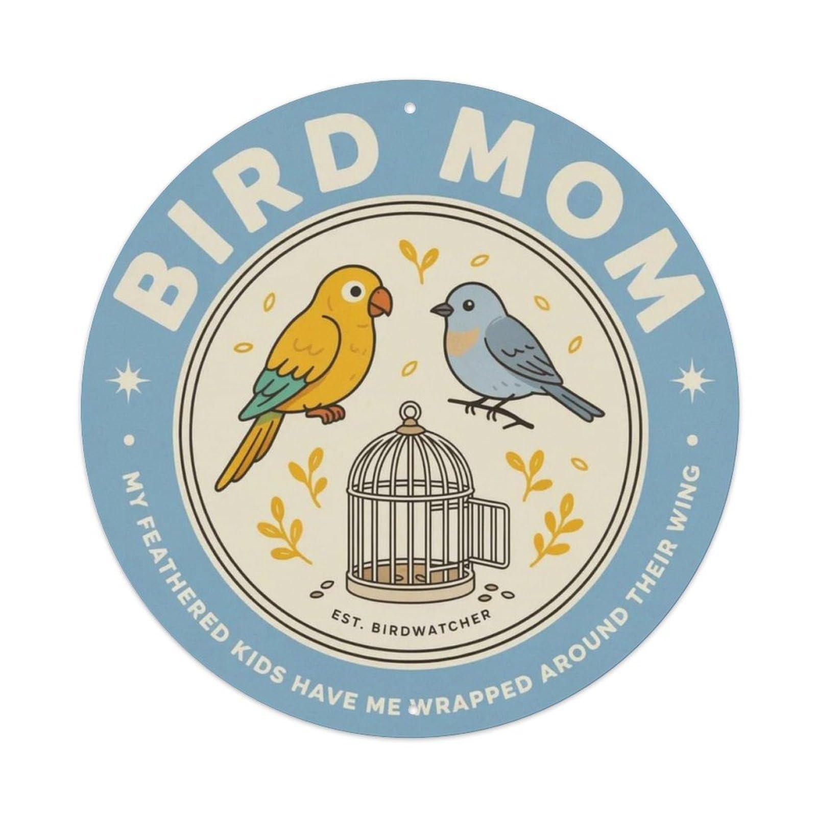 Bird Mom Feathered Metal Tin Sign Plaque